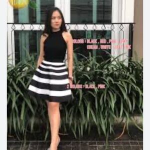 Women Black and White Top and Skirt